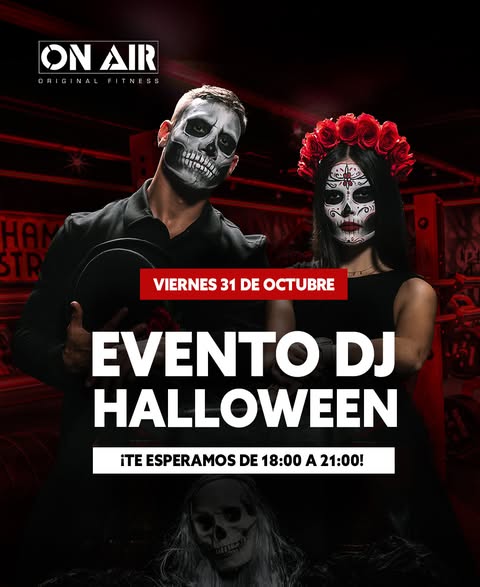 Halloween DJ Sessions 🎃💀
El viernes 31 de octubre, de 18:00 a 21:00, únete a un entrenamiento terrorífico.
Disfruta de una tarde de miedo entrenando con la mejor música, retos deportivos, muestra de proteínas y mucho más.

No olvides venir con tu mejor disfraz🧟

#deporte #valencia #valenciaentendencia #valenciafitness #gym #gimnasiovalencia #OnAirFitnessNuevoCentro #OnAirFitnessLesArts #OnAirFitnessRuzafa