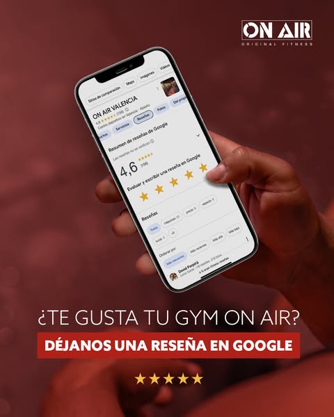¿TE GUSTA ENTRENAR EN ON AIR FITNESS BARCELONA UNIVERSITAT?
Entonces tenemos una pequeña petición para ti. 👀
Si disfrutas de tu experiencia con nosotros, déjanos una review en Google y cuéntanos qué es lo que más te gusta de entrenar aquí. 🏋️‍♀️🔥
¡Gracias por ser parte de la familia ON AIR!